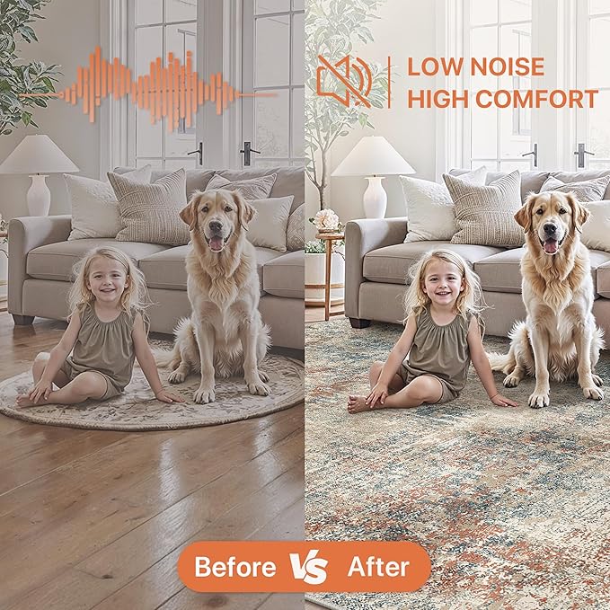GENIMO Washable Area Rugs for Living Room, 8x10 Modern Non Slip Rugs, Low Pile Lightweight Soft Print Rug for Bedroom, Dining Room, Home Office, Multi