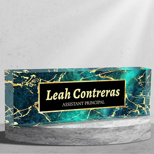 Personalized Name Plate for Desk Custom Acrylic Desk Name Plate Custom Employee Appreciation Gifts Office Gifts for Women, Men, Boss, Coworkers, Teacher, Nurse (Bright Blue)