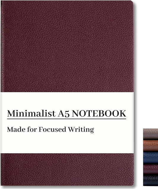CAGIE Lined Journal Notebook for Men & Women,176 Pages A5 Medium Size Softcover Leather Journals for Writing,Travel,Business,Work & School, 100 GSM Thick Paper (5.7'' x 8.3'') (Burgundy)