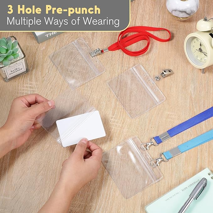 Marspark 500 Pieces Clear Plastic Horizontal Name Badge ID Card Holders with Waterproof Type Resealable Zip, 3.54 x 2.36 in, Transparent PVC Sleeve for Office Back to School Supplies