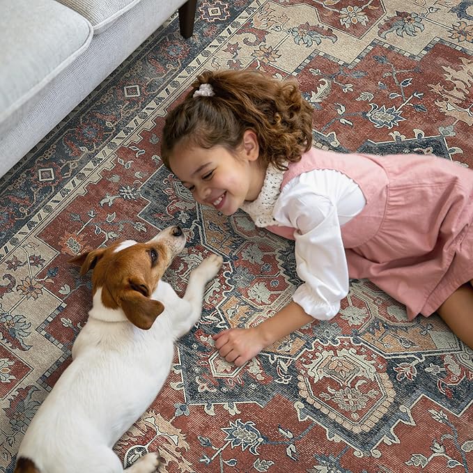 GENIMO 2x7 Runner Rugs for Hallway, Machine Washable Non Slip Vintage Rugs, Low Pile Lightweight Soft Print Rug for enrtyway, Corridor, Home Office, Kitchen, Bordeaux