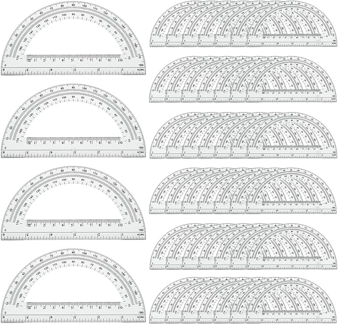 CertBuy 48 Pack Clear Protractor 6 Inch, Plastic Protractor Math Protractors 180 Degrees for Angle Measurement, Protractor for Geometry,Student Math Protractor Ruler for Drawing Geometry Classroom