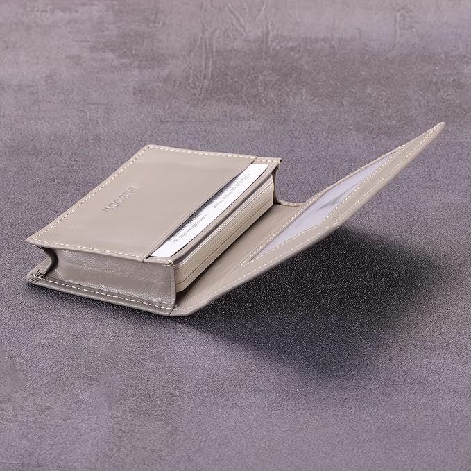 Leather Business Card Case Holder for Men & Women, Italian Calfskin