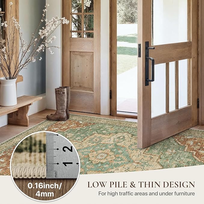 GENIMO Runner Rug 2'6"x6 Machine Washable Non Slip Vintage Hallway Runner Rug, Low Pile Lightweight Rugs for Indoor Entryway, Hallway, Kitchen and Corridor