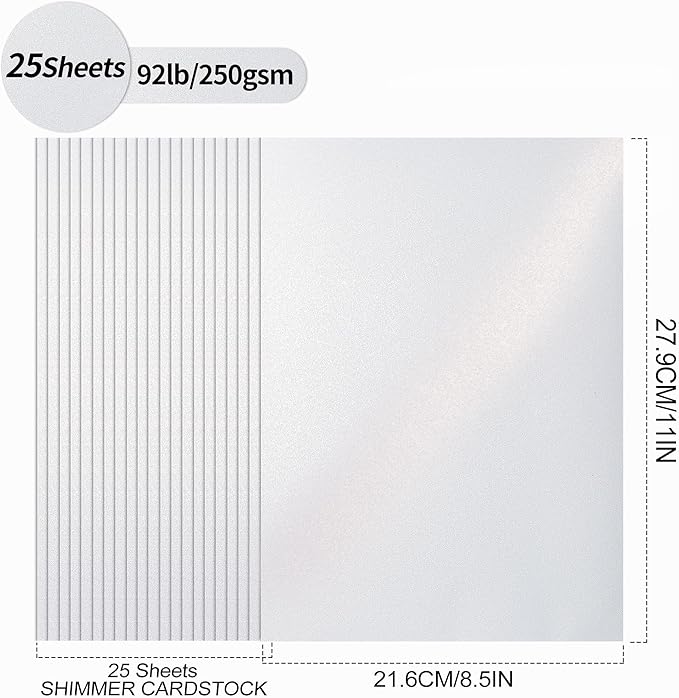 White Shimmer Cardstock Paper, 25 Sheets 250gsm/92Ib Pearlescent Paper for Crafts, Double-sided Shiny Cardstock for DIY Projects Birthday Wedding Decoration UAP18025