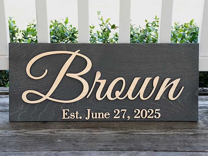 Custom Family Name Sign | Personalized Wooden Wedding Gift | Rustic Last Name Wood Plaque | Established Date Sign |Аnniversаrу (Brown Style)