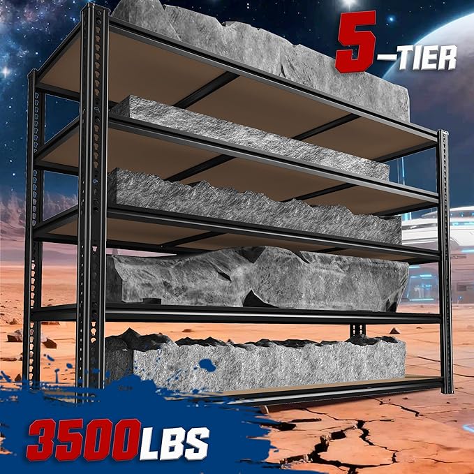 ROOMFAVE 3500LBS Garage Shelving 60" W Metal Shelving 72" H Storage Shelves Heavy Duty 5 Tier Adjustable Shelving Unit for Storage Rack Pantry Shelf Commercial,60" W x 18" D x 72" H,2PC