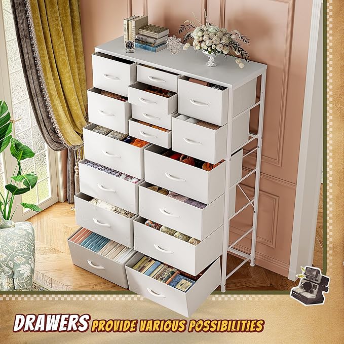 Romorgniz 57“H Dresser for Bedroom with Multiple Drawers,Dressers & Chests of Drawers for Bedroom,Large White Dresser, Sturdy Metal Frame & Wood Top,Entryway, Hallway