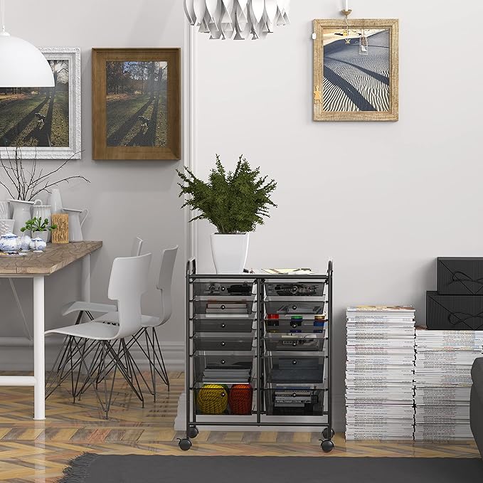 Simple Houseware Utility Cart with 12 Drawers Rolling Storage Art Craft Organizer, Black