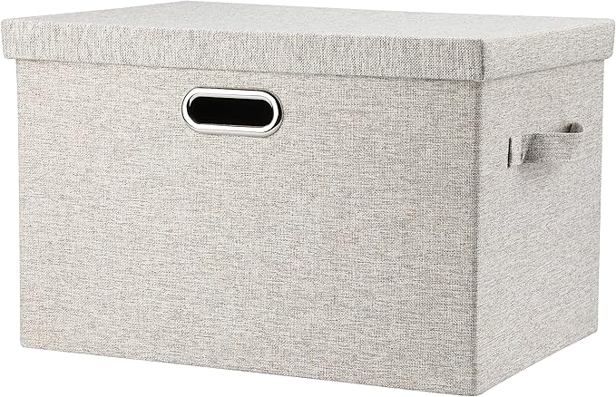 Graciadeco Large 17 36 Quart Collapsible Stackable Storage Bins with Lids, 1 Pack Beige Foldable Fabric Closet Storage Boxes with Lids, 4 Handles Toy Heavyduty Dark Gray Linen Storage Cube Box