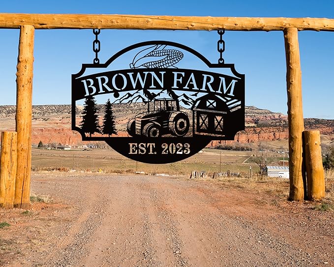 Custom Farmhouse Metal Sign | Personalized Last Name & Established Date Farm Scene Wall Art | Metal Farm Wall Art & Garden Decor | Unique Farmer Gift, Housewarming, or Ranch Decoration