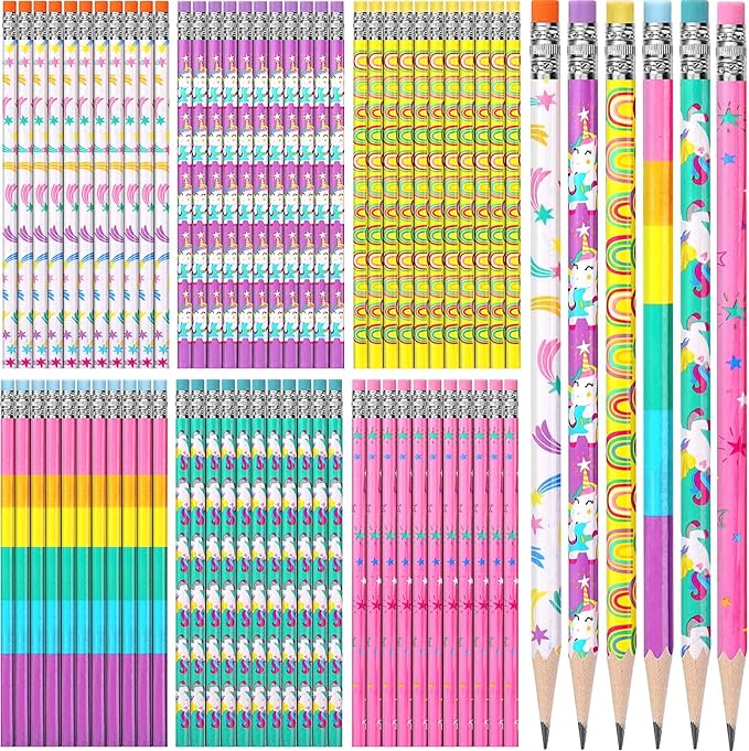 TecUnite 120 Pcs Scented HB Pencils with Unicorn Elements Unsharpened Graphite Colored Pencils with Erasers for Party Favors Wood HB Pencil for Adults Gifts Exams Office Sketching