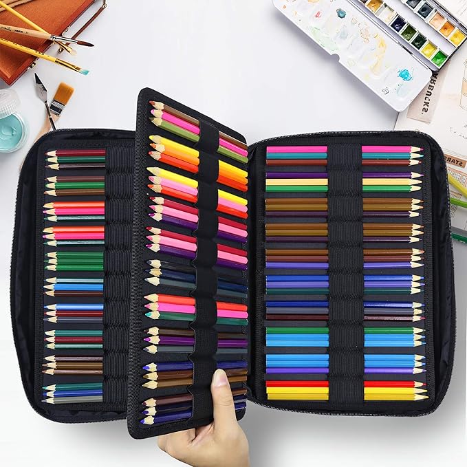 YOUSHARES Big Capacity Colored Pencil Case - 300 Slots large Pen Case Organizer with Multilayer Holder for Prismacolor Colored Pencils & Gel Pen (Purple Pink Rose)