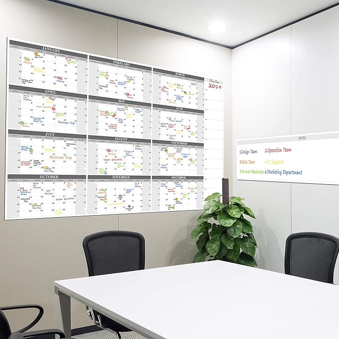 CLEVER CLEAN Large Dry Erase Wall Calendar - 48"x58" 12-month 2026 Undated Reusable Yearly Calendar for Home, Office, School Projects - Jumbo Laminated Task Organizer