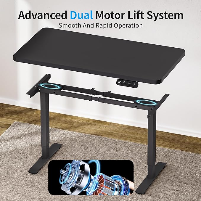 Dual Motor Electric Standing Desk Frame with Memory Controller, Computer Memory Desk Adjustable Table Legs Up to 47.2" for Home and Office, Black