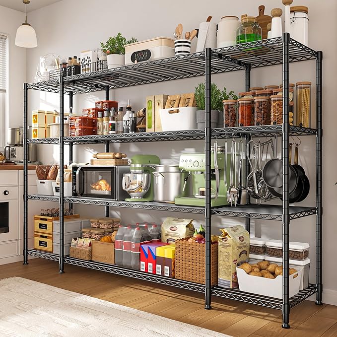REIBII 78.4" W Storage Shelves Load 1500LBS, Metal Shelving 4-Tier Wire Shelving Unit Garage Shelving for Storage, Metal Shelves for Pantry Commercial Kitchen Garage, 11.8''D x 59''H,2P