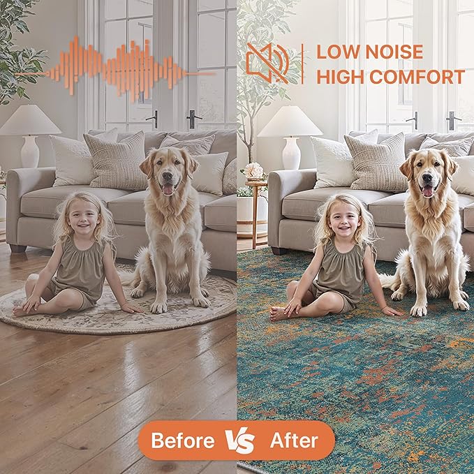 GENIMO Washable Area Rugs for Living Room, 10x14 Vintage Non Slip Rugs, Low Pile Lightweight Soft Print Rug for Bedroom, Dining Room, Home Office, Dark Blue Green