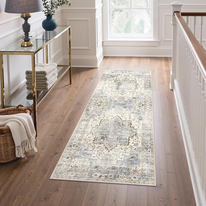GENIMO 2x5 Runner Rugs for Hallway, Machine Washable Non Slip Vintage Rugs, Low Pile Lightweight Soft Print Rug for enrtyway, Corridor, Home, Office, Kitchen, Mint Sage