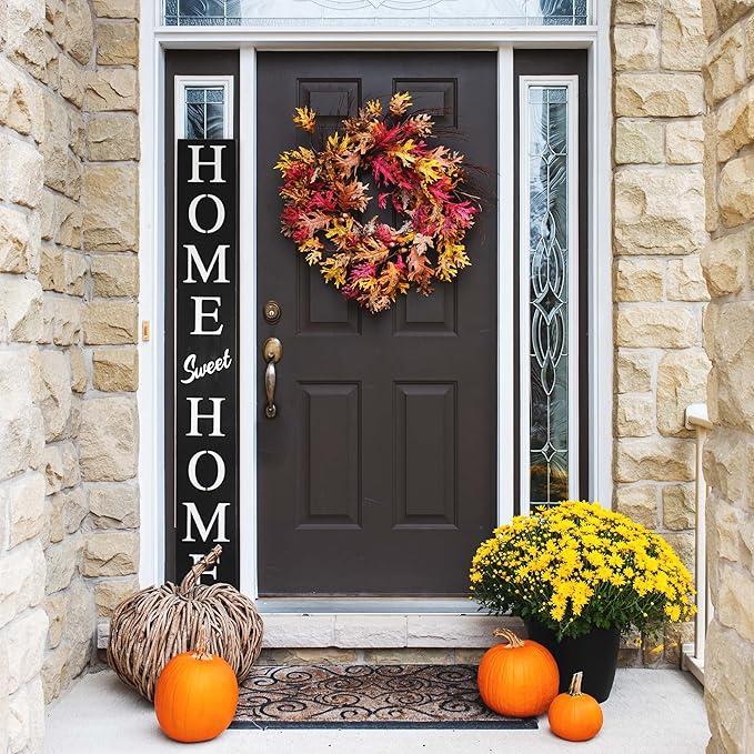 Home Sweet Home Sign for Front Door, Wood Rustic Front Porch Décor, Farmhouse Porch Sign Decorations, Outdoor Signs for Porch, Indoor Outdoor Decorations, Vertical 6ft (Black)