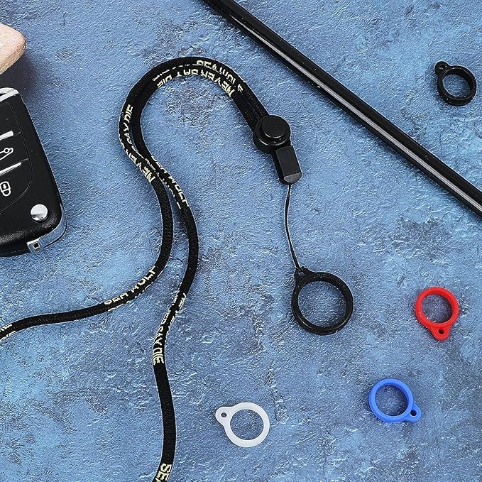 Chinco 16 Pcs Anti Lost Lanyard Set Include 2 Necklace Lanyards Safety Neck Strap with 14 Silicone Ring Soft Protective Ring(Black)