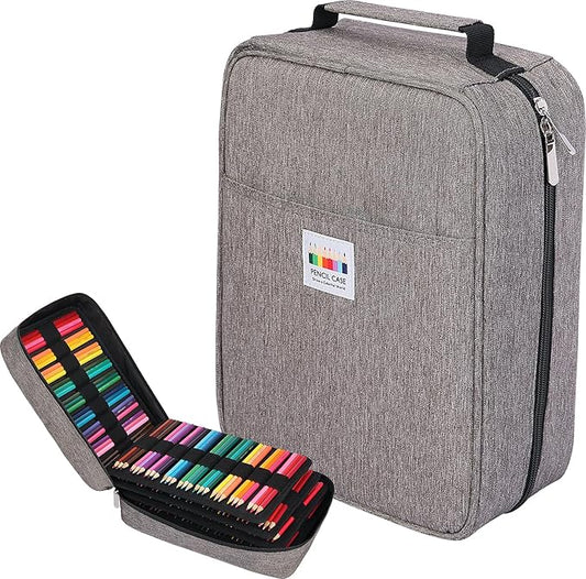 JAKAGO 274 Slots Colored Pencil Case Large Capacity Pen Holder for Artist Painter Zipper Organizer Bag for Marker Highlighter Storage Case for Office Sketch Travel Supplies(Gray)