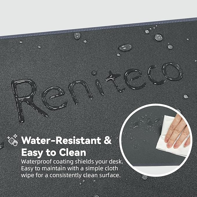 Reniteco Waterproof Large Gaming Mouse Pad with Durable Stitched Edges, Non-Slip Rubber Base, Grainy Jacquard Mouse Mat Desk Pad for Home Office Gaming, 31.5''x11.8''x0.12'', Deep Gray