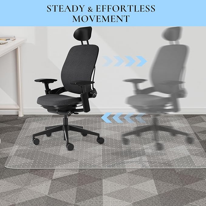HOMEK Office Chair Mat for Low Pile Carpet, 48” x 36” Transparent Office Desk Chair Mat for Carpeted Floors, Studded Carpet Floors Protector Mat for Home & Offices