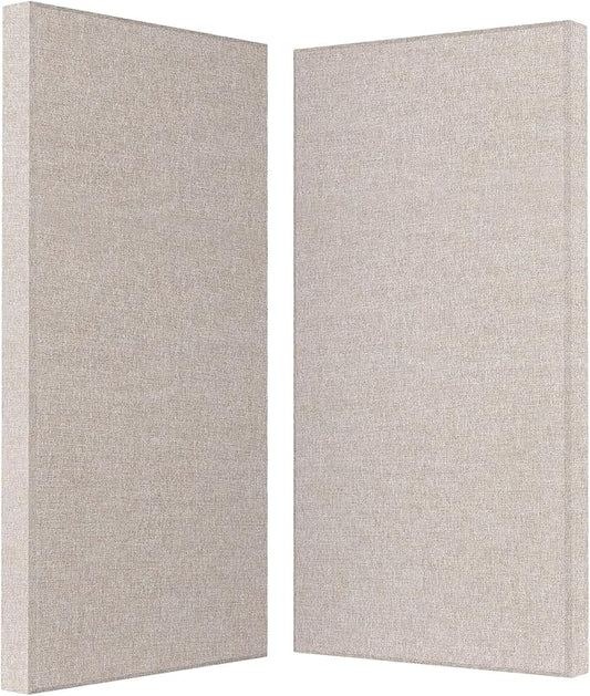 2” Thick Acoustic Panels with Hanging Hardware, 2 PCS 47.2” x 23.6” Fiberglass Sound Absorbing Panels for Home Theater Church Office Wall, Linen