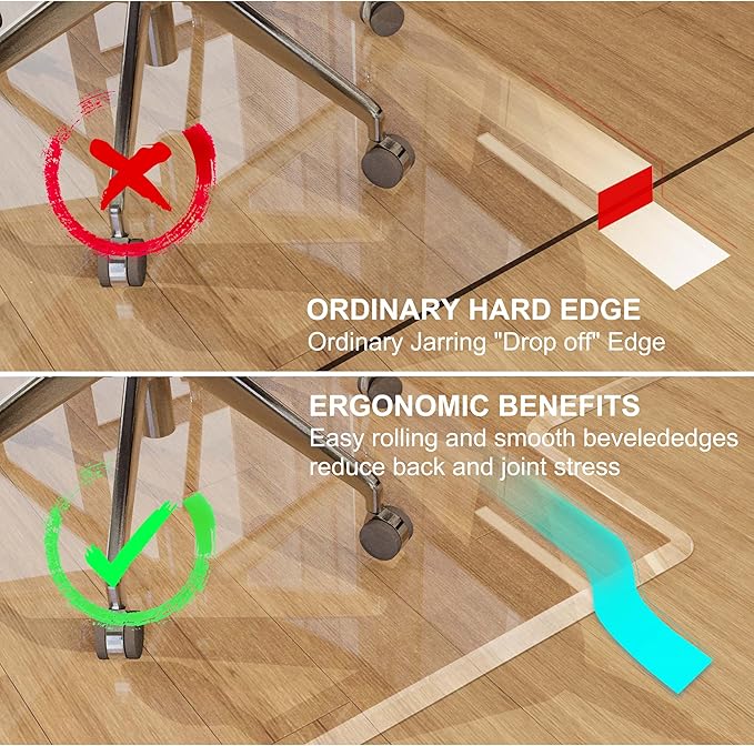 MESAILUP Beveled Edge Irregular Office Chair Mat with Lip for Carpet or Hardwood Floor Crystal Clear 48" x 60" Smooth Glide and Easy Roll On/Off, Heavy Duty and Non-Slip Pad Floor Chair Mat with Lip