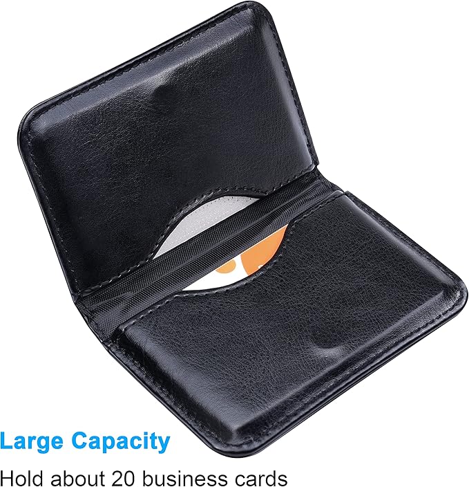 Wisdompro Business Card Holder, 2-Sided PU Leather Folio Name Card Holder Wallet Case with Magnetic Shut for Men and Women, Ultra Slim and Thin