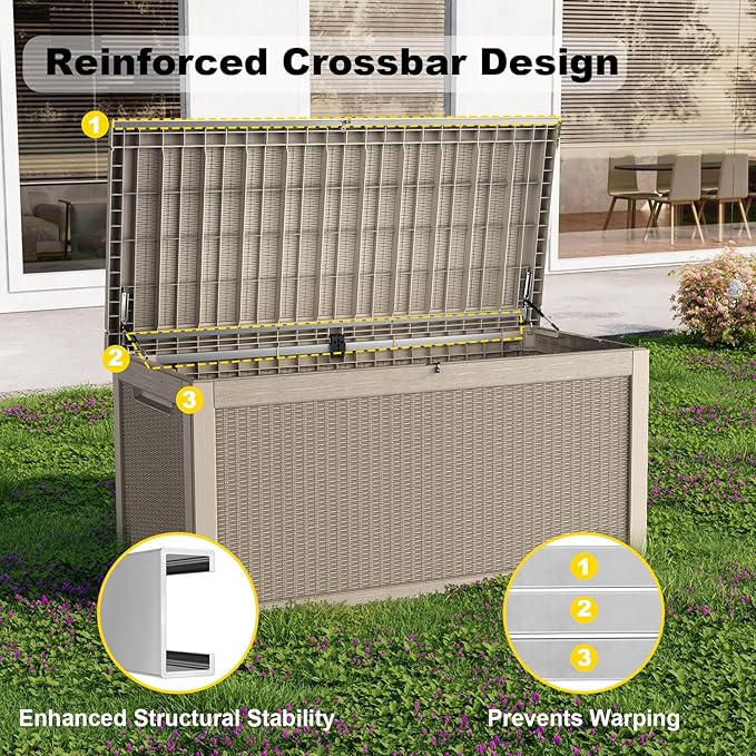 EasyUp 320 Gallon Deck Boxes Waterproof, Outdoor Large Storage Boxes with Lids, Outside Resin Storage Box & Deck Boxes for Patio, Garden Use(Gray)