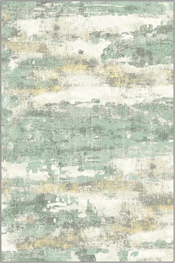 GENIMO No Crease Non Slip 9x12 Area Rugs for Living Room, Craft Woven Modern Abstract Rug, Soft Floor Carpet, Single-Piece Rugs for Bedroom, Dining Room, Office,Green Gray