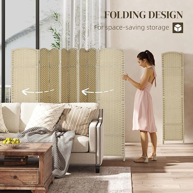 HOMCOM Room Divider, 8 Panel Folding Privacy Screen, 5.6' Tall Freestanding Wall Partition for Home Office, Bedroom, Beige