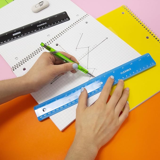 BAZIC Products Shatterproof Flexible Curve Ruler 12" (30cm), Inches Centimeter Metric Measuring Drafting Rulers, for Students School Supplies, 6-Pack