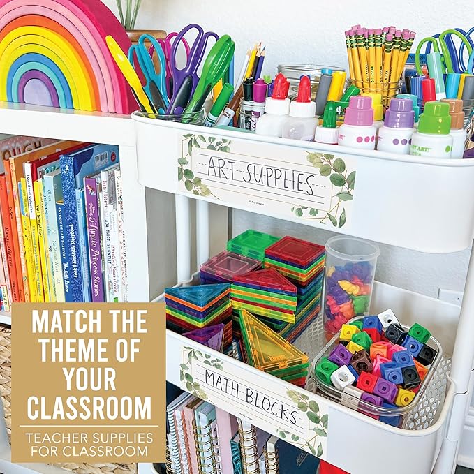 Desk Name Tags for Classroom -25 Student Name Plates for Classroom Kindergarten, Preschool, 1st, 2nd & 3rd Grade, 9x3 Teacher Nameplates for Student Desks & Cubbies, Greenery Nametags