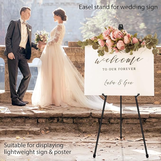 VAIIGO 63" Display Easel Stand - 2Packs Art Easels for Wedding Sign Poster Stand Folding Floor Adjustable Metal Black Easel Instant Tripod Easel for Painting Wedding Welcome Sign Stand