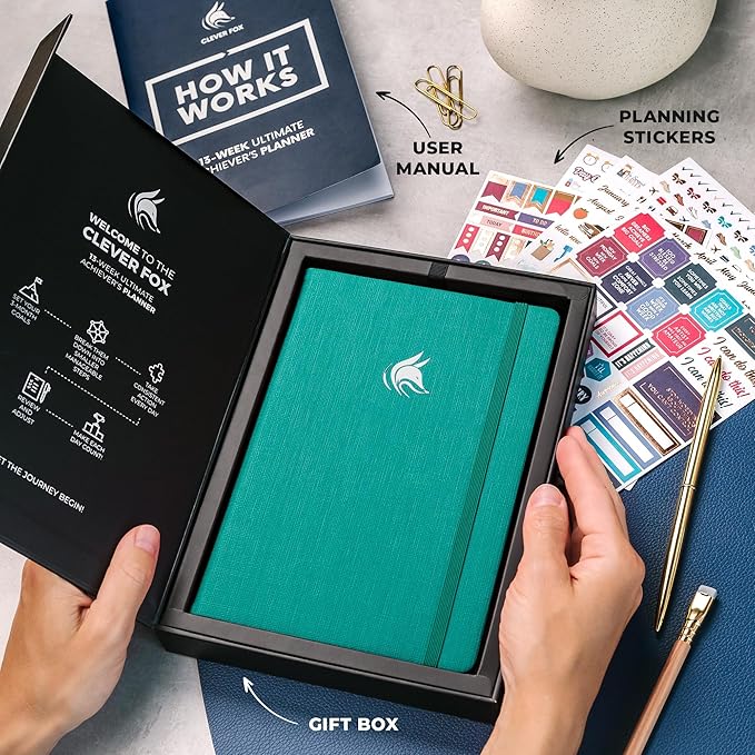 Clever Fox Ultimate Achiever’s Goal Planner - Focus & Productivity 90 Day Journal. Undated Daily Weekly Monthly Planner Organizer & Hourly Schedule Notebook - Hardcover, A5 Size, Turquoise