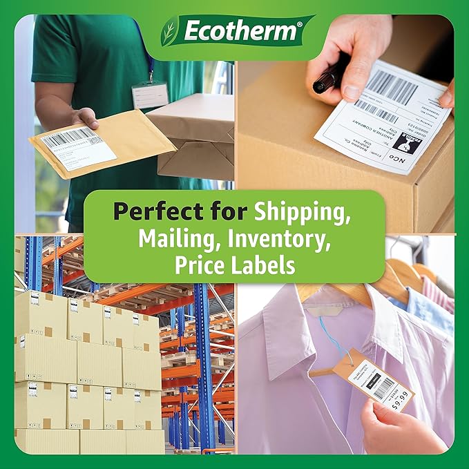 2.25" x 2.5" Thermal Labels | 6 Rolls | 6000 Labels | fits Zebra, Munbyn, Rollo, Godex, Arkscan, iDPRT, Offnova Thermal Label Printers and More | Blank White Adhesive Stickers by Ecotherm