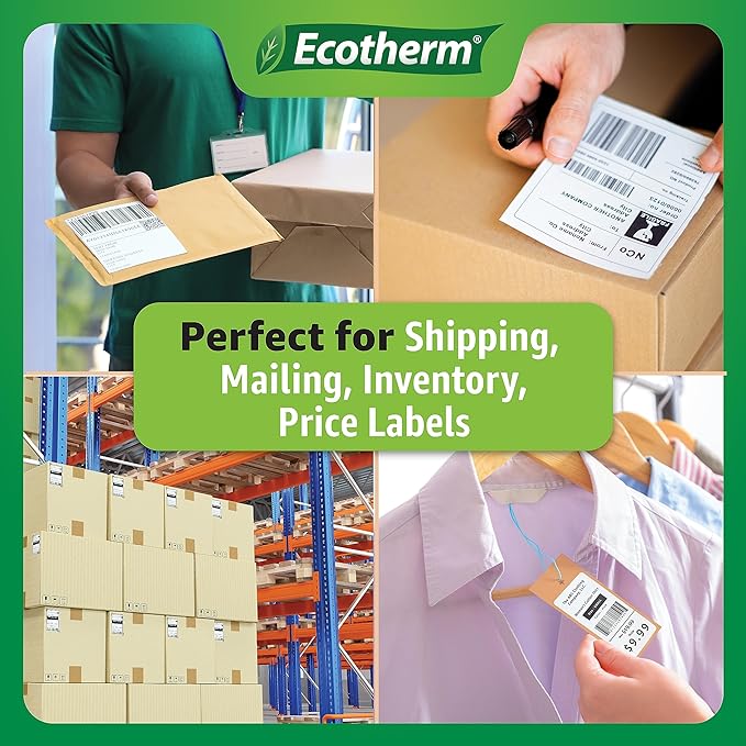 4" x 1.5" Thermal Labels | 4 Rolls | 3940 Labels | fits Zebra, Munbyn, Rollo, Godex, Arkscan, iDPRT, Offnova Thermal Label Printers and More | Blank White Adhesive Stickers by Ecotherm