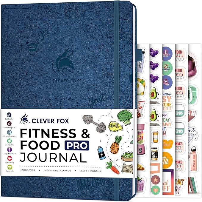 Clever Fox Fitness & Food Journal PRO – Daily Workout & Meal Planner for Women & Men – Exercise & Weight Loss Diary Notebook, 7.3x10.4” (Mystic Blue)