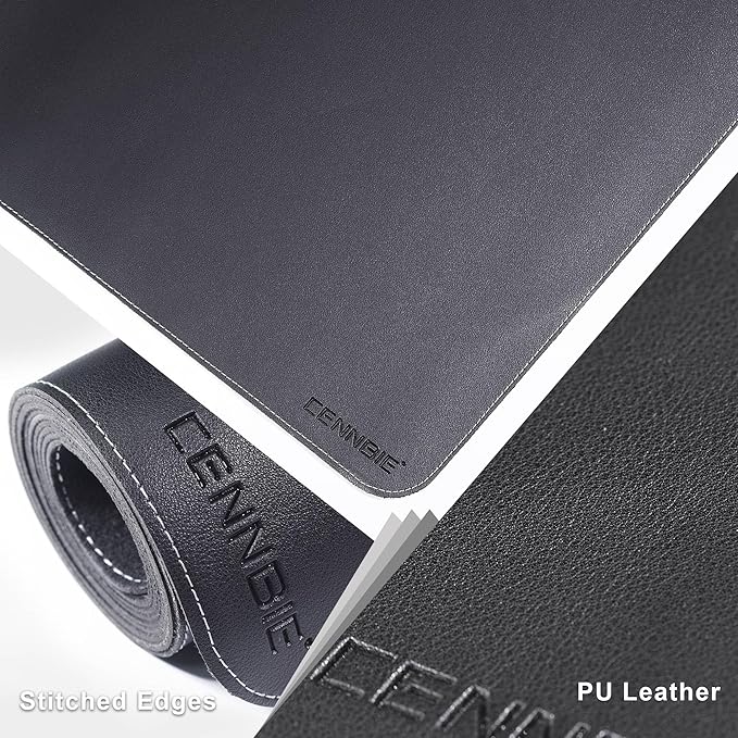 CENNBIE Leather Desk Mat Protector, 51.2" x 16" Extra Large Leather Office Desk Pad Mat for Full Desk, Computer Desk Mat on top of desks - Oversized Large Mouse Pad (Black)