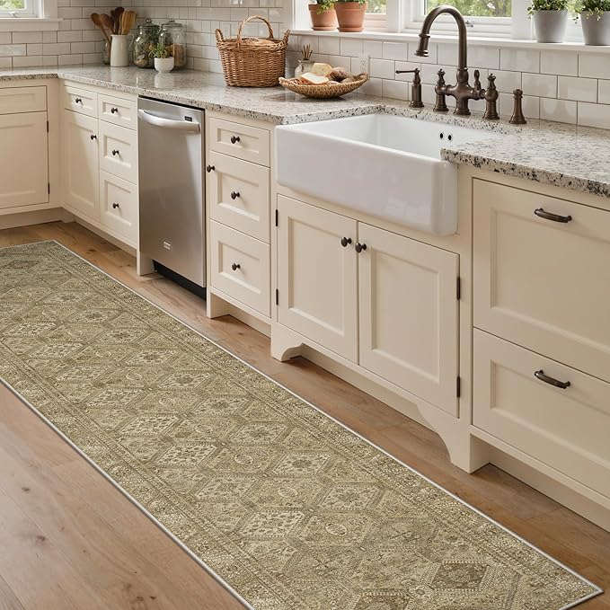 GENIMO Runner Rug 2x7 Non Slip Machine Washable Hallway Runner Rug, Low Pile Lightweight Rugs for Entryway, Hallway, Kitchen and Corridor, Tan Brown