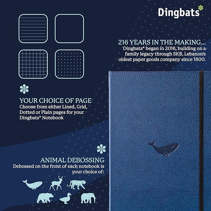 Dingbats* - Wildlife Plain Extra Large A4 Notebook - PU Leather Hardcover Journal for Work, Writing - Pocket, Elastic Closure, Pen Holder, Bookmark