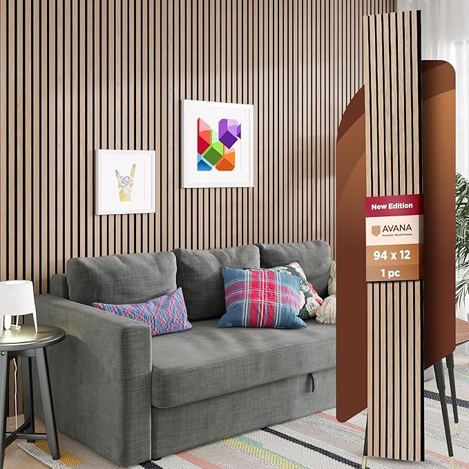Avana Modern Acoustic Wood Wall Panels – 94.4 X 12.6 Inch White Oak Acoustic Panels 1 PC – Wall Panels For Interior Wall Decor For Homes, Offices, Studios – Sturdy & Durable Wood Panels For Wall