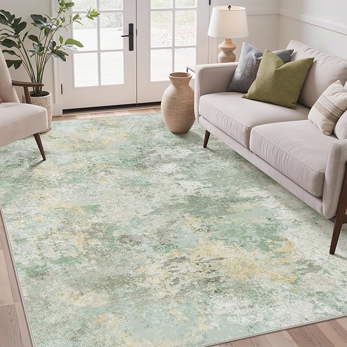 GENIMO Washable Rugs 8x10 Area Rugs for Living Room Bedroom, Modern Lightweight Rug Ultra Soft Indoor Area Rugs 8x10 for Dining Room, Low Pile Carpet with Non Slip Backing, Light Green