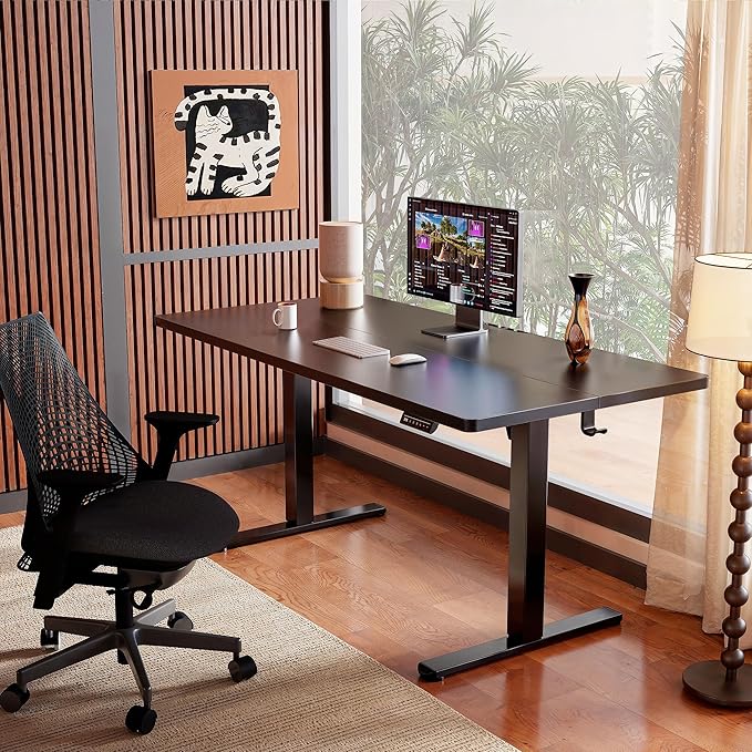 ErGear Height Adjustable Electric Standing Desk, 55 x 28 Inches Sit Stand up Desk, Large Memory Computer Home Office Desk with Two-Piece Desktop (Black)