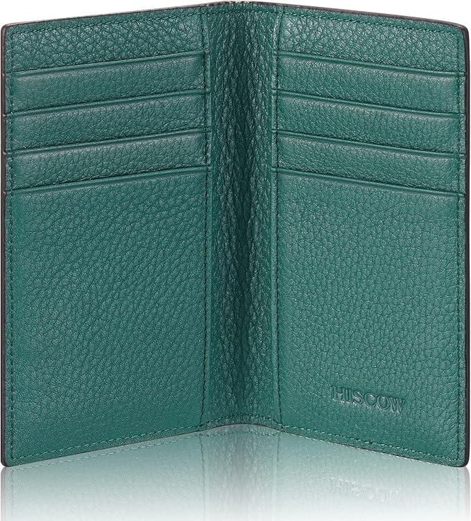 Slim Leather Credit Card Holder for Men & Women 8cc, Italian Calfskin (Pebbled Green)