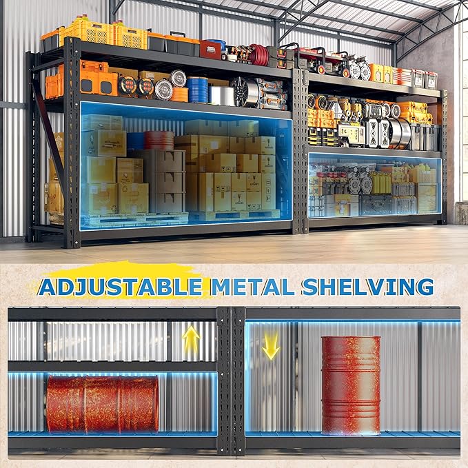 Bepatio 8250LBS Garage Shelving Heavy Duty Storage Shelves Industrial Metal Shelving Adjustable 3-Tier Shelves for Garage, Warehouse Basement 24" D × 60" W × 66" H