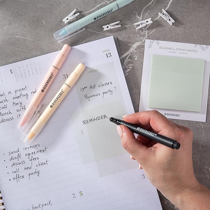 DiverseBee 50 Sheets Pastel Transparent Sticky Notes, 3x3” Clear Sticky Tabs, Translucent Page Flags Book Markers Stickers, Planner Accessories, Bible Journaling Study Office Supplies (Eggshell)