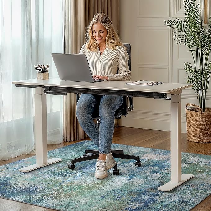Office Chair Mat for Hardwood Tile Floor, Abstract 36"X 48" Desk Mats for Office Chair on Rolling Chairs Carpet, Desk Anti-Slip 1/5" Thick Rug for Computer Chair, Thin Low-Pile Floor Mat, Blue Green